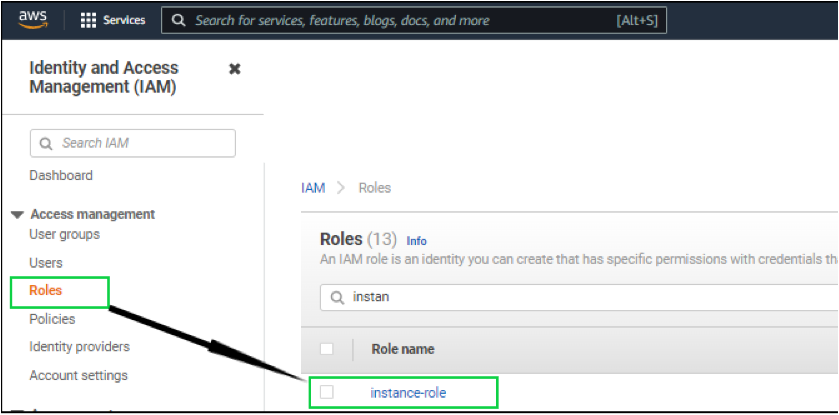 Viewing the IAM role on the Identity and Access Management page