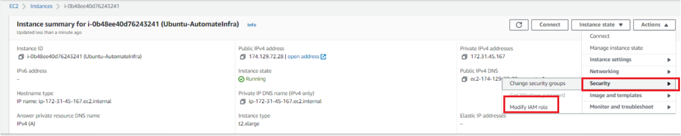Modifying the IAM role in the AWS account