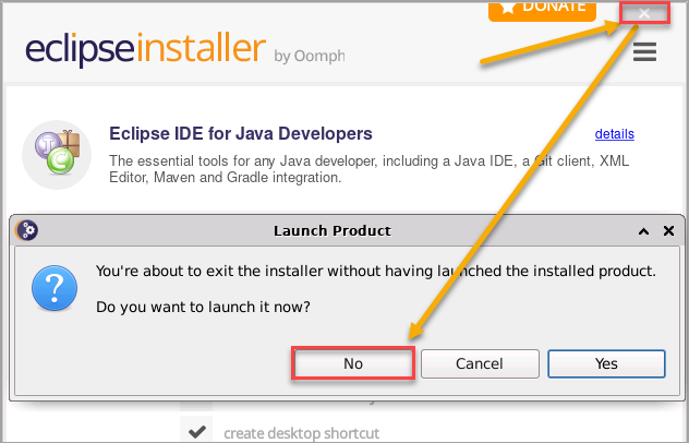 Closing the Eclipse installer