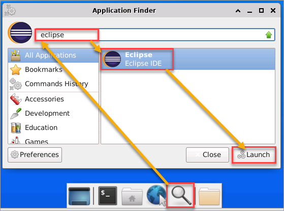 Starting Eclipse IDE from the Application Finder