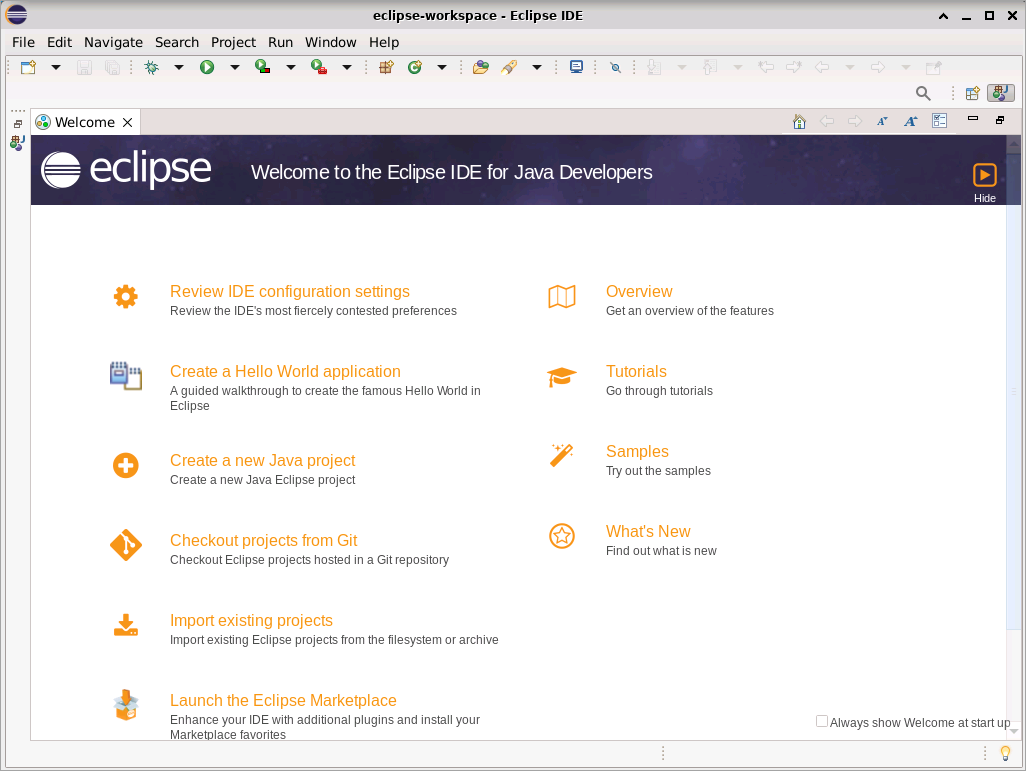 Eclipse IDE's first launch