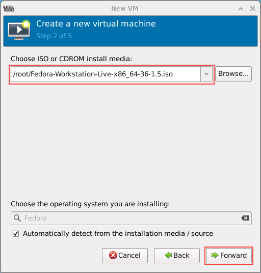 Click Forward after choosing the ISO file