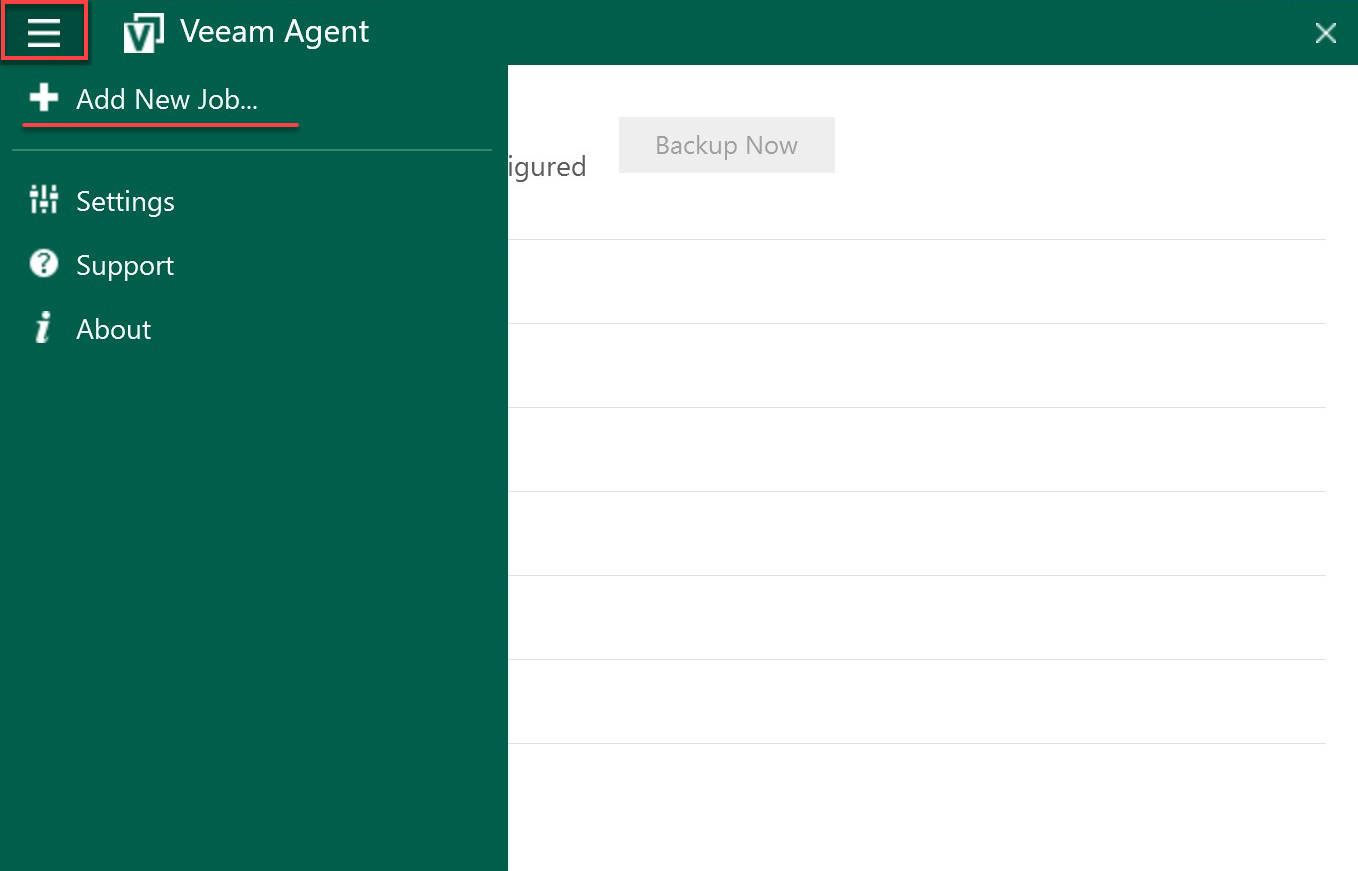 Initiating creating a new backup job on Veeam Agent