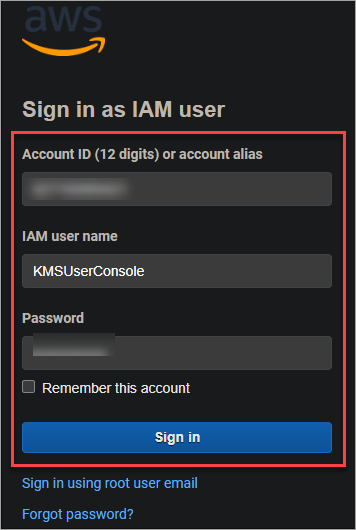 Signing in as the IAM user