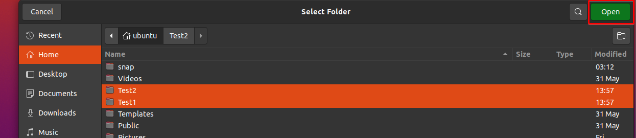 Selecting folders to add to the project