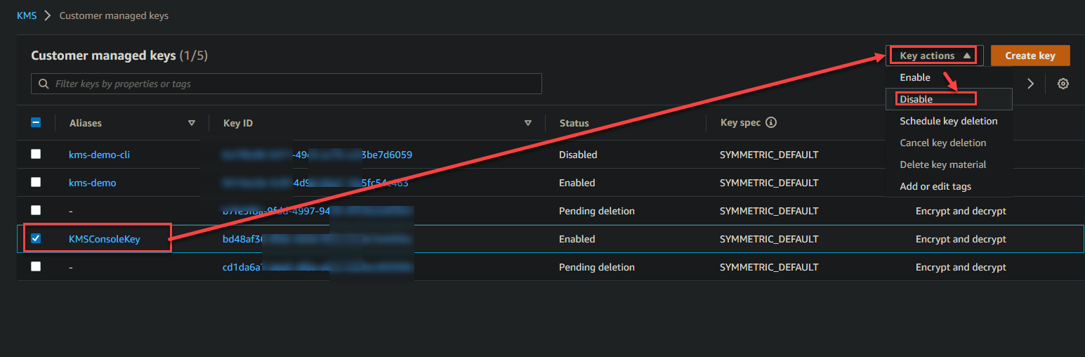 Disabling a KMS Key