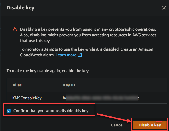 Confirming to disable a key