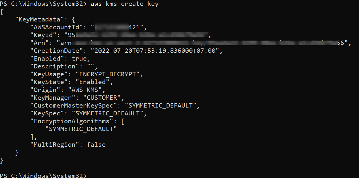 Creating a KMS Key Using The AWS CLI.