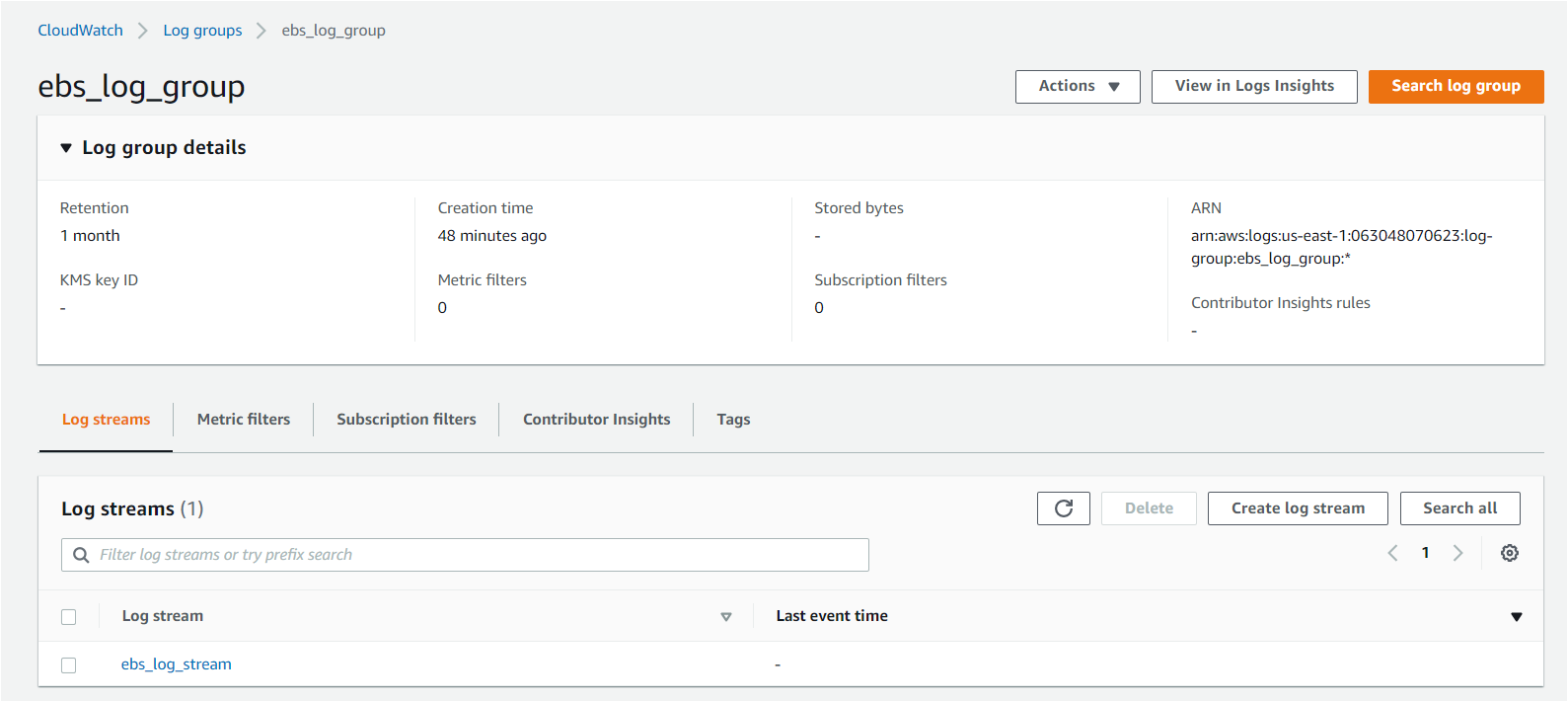 Viewing the Log Group details and Log streams in the CLoudwatch