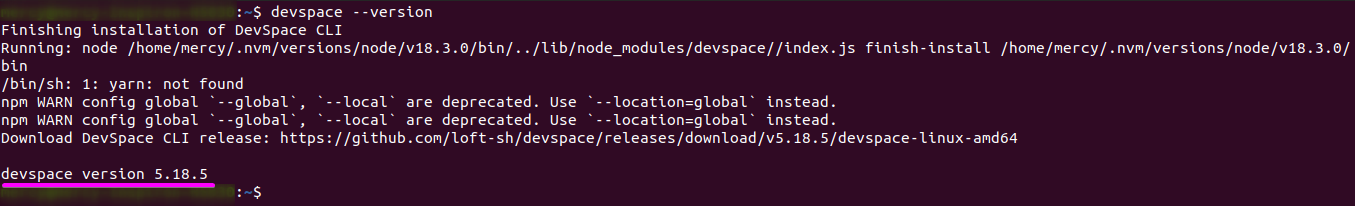 Confirming DevSpace installed version