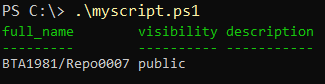 Running the myscript.ps1 PowerShell script