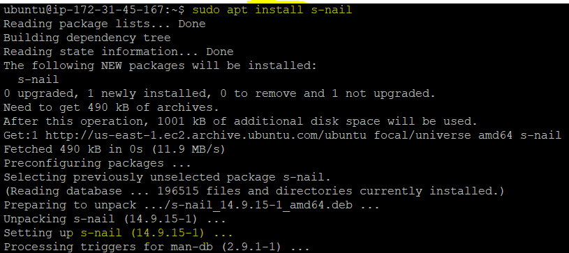 Installing mail client (s-nail) on the Ubuntu machine
