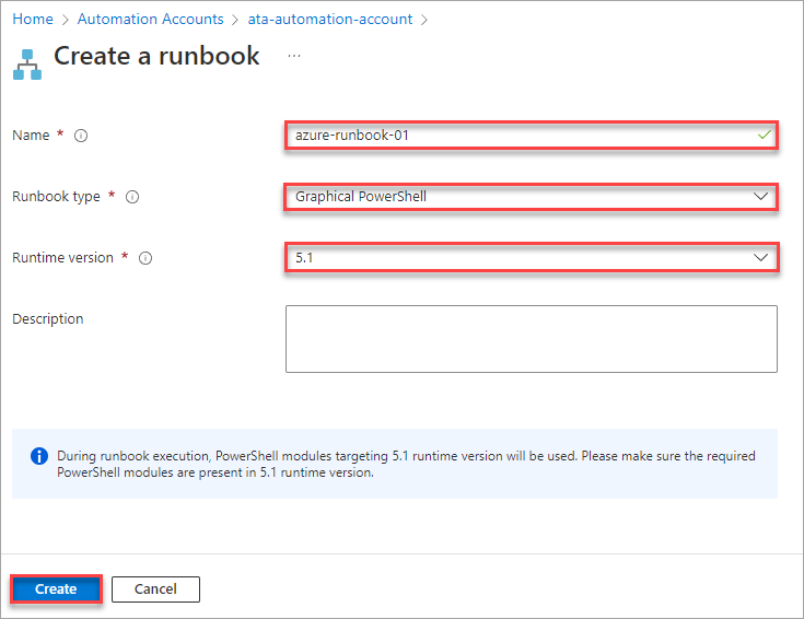 Configuring and creating a new Azure runbook