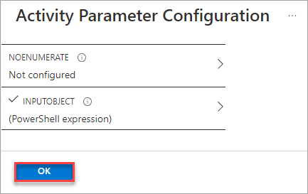 Click OK on the parameter configuration