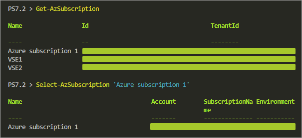 Selecting the Azure subscription