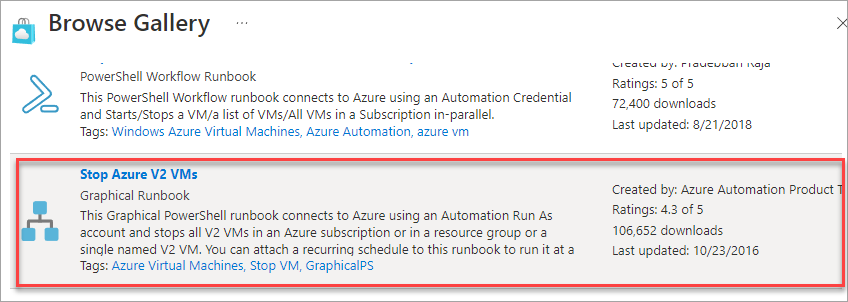 Click the Stop Azure V2 VMs runbook