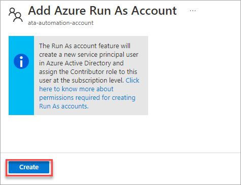 Creating the Azure Run As Account