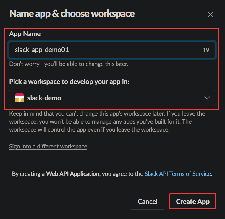 Providing app name and workspace