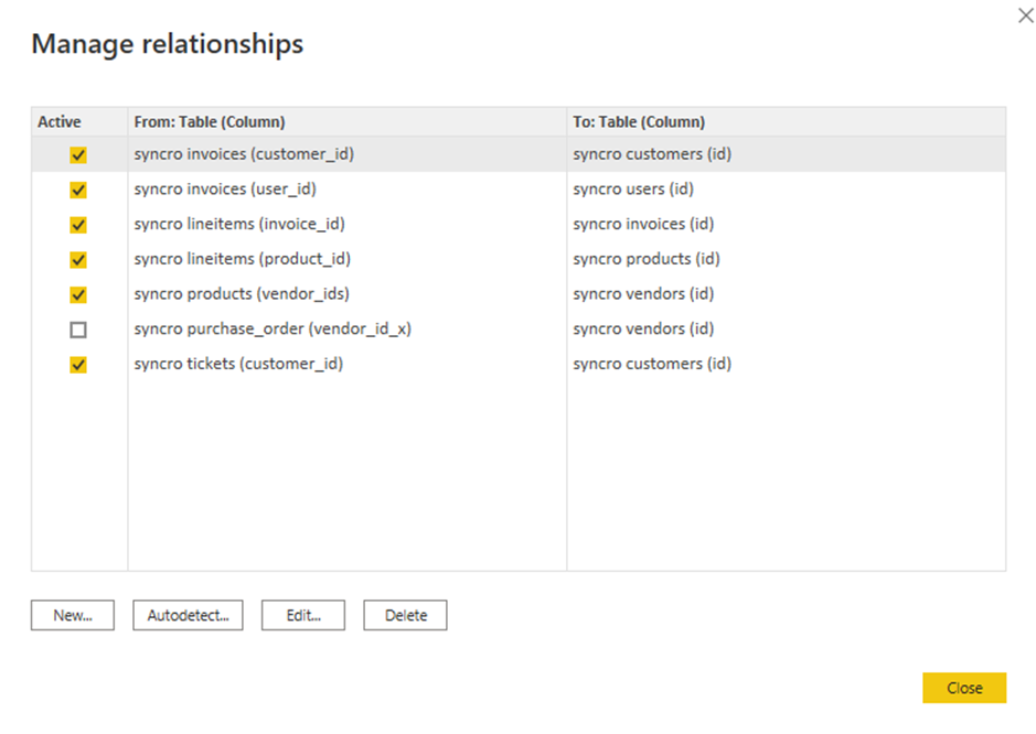 Selecting relationships to edit