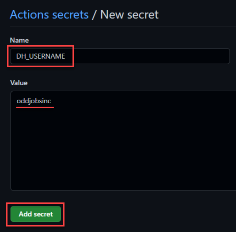 Creating a secret for the Docker Hub username