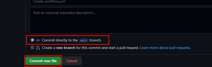 Committing the workflow file to the main branch