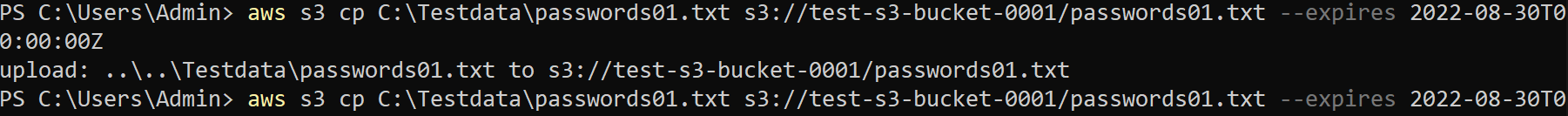 Copying a local file to the S3 bucket with an expiration date
