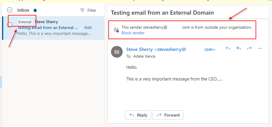 Receipt of External Email with Warning