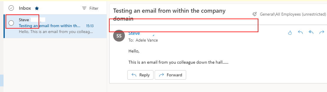 No external email warning for intra-org messages