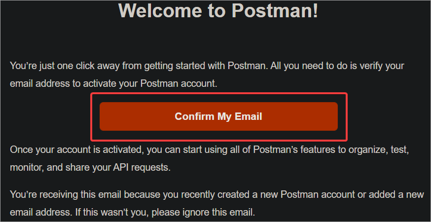 Confirming your email address with Postman