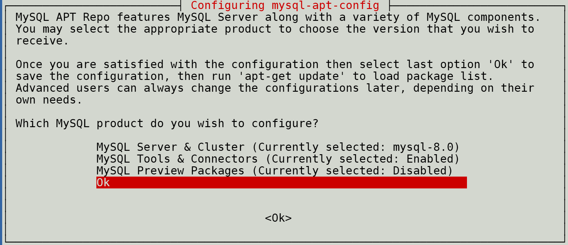 Saving the current MySQL product configurations
