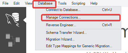 Accessing the MySQL connections manager