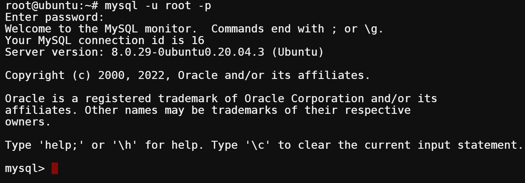 Logging into the MySQL shell