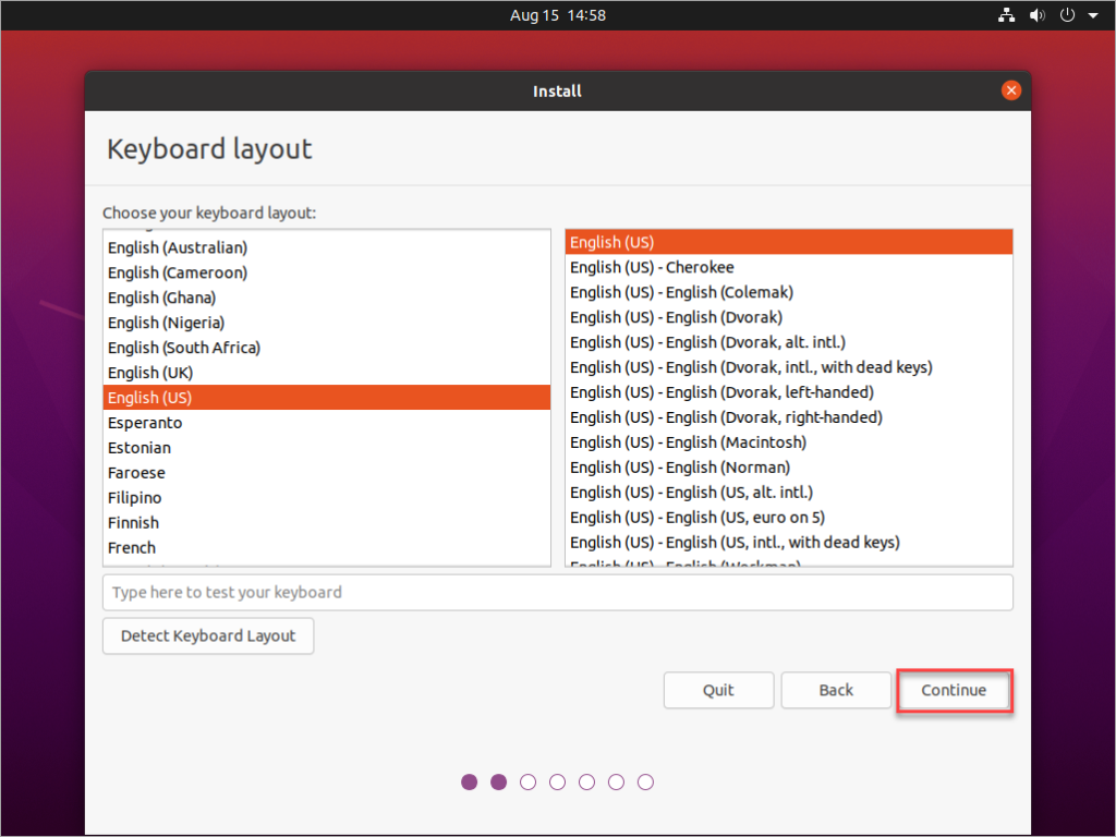 Select the keyboard layout