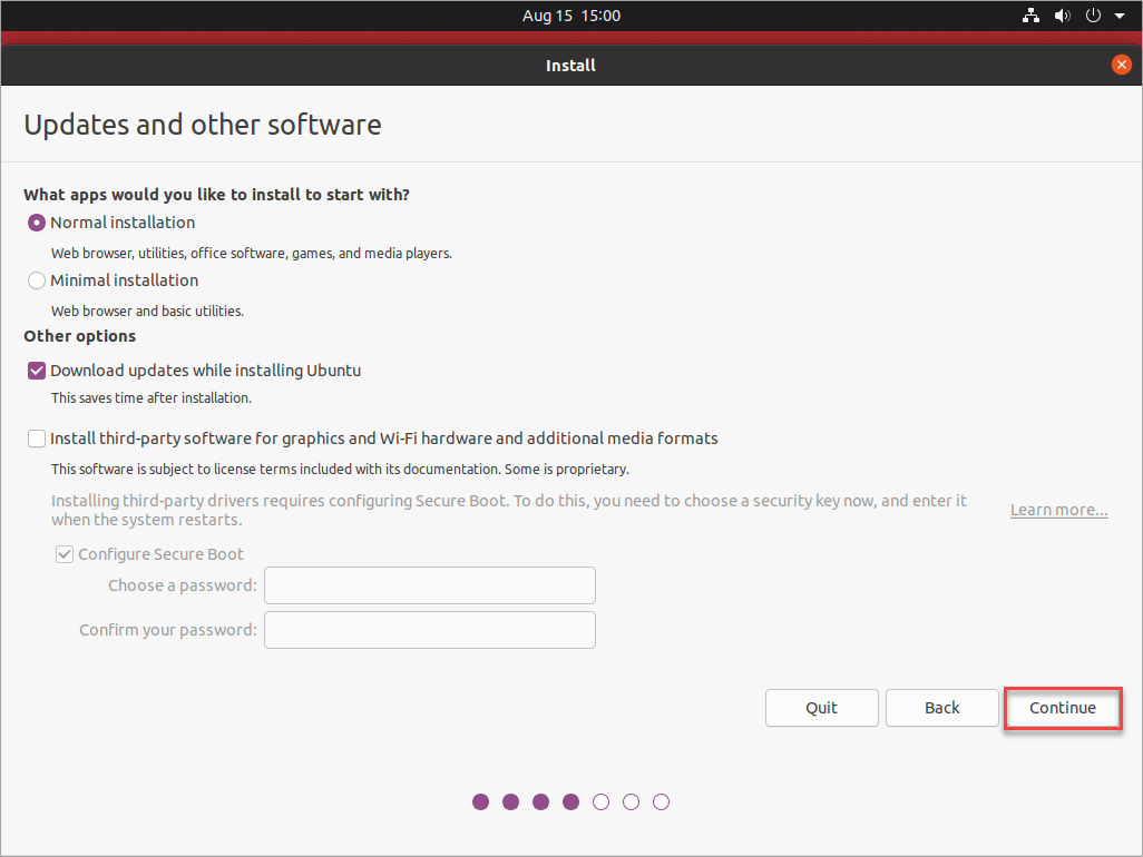 Choose the installation options