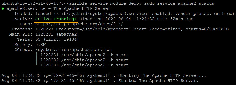 Verifying the Apache service status