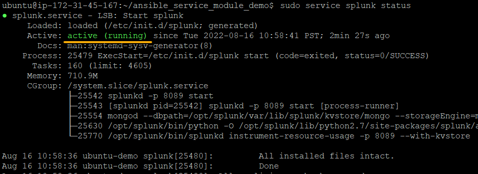 Verifying the Splunk service status