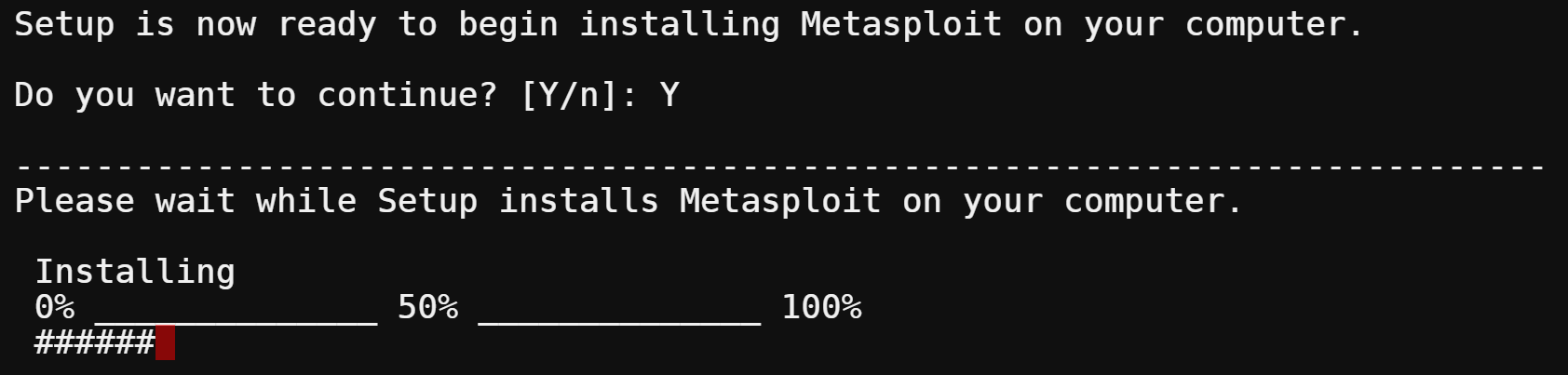 Starting the Metasploit installation process.