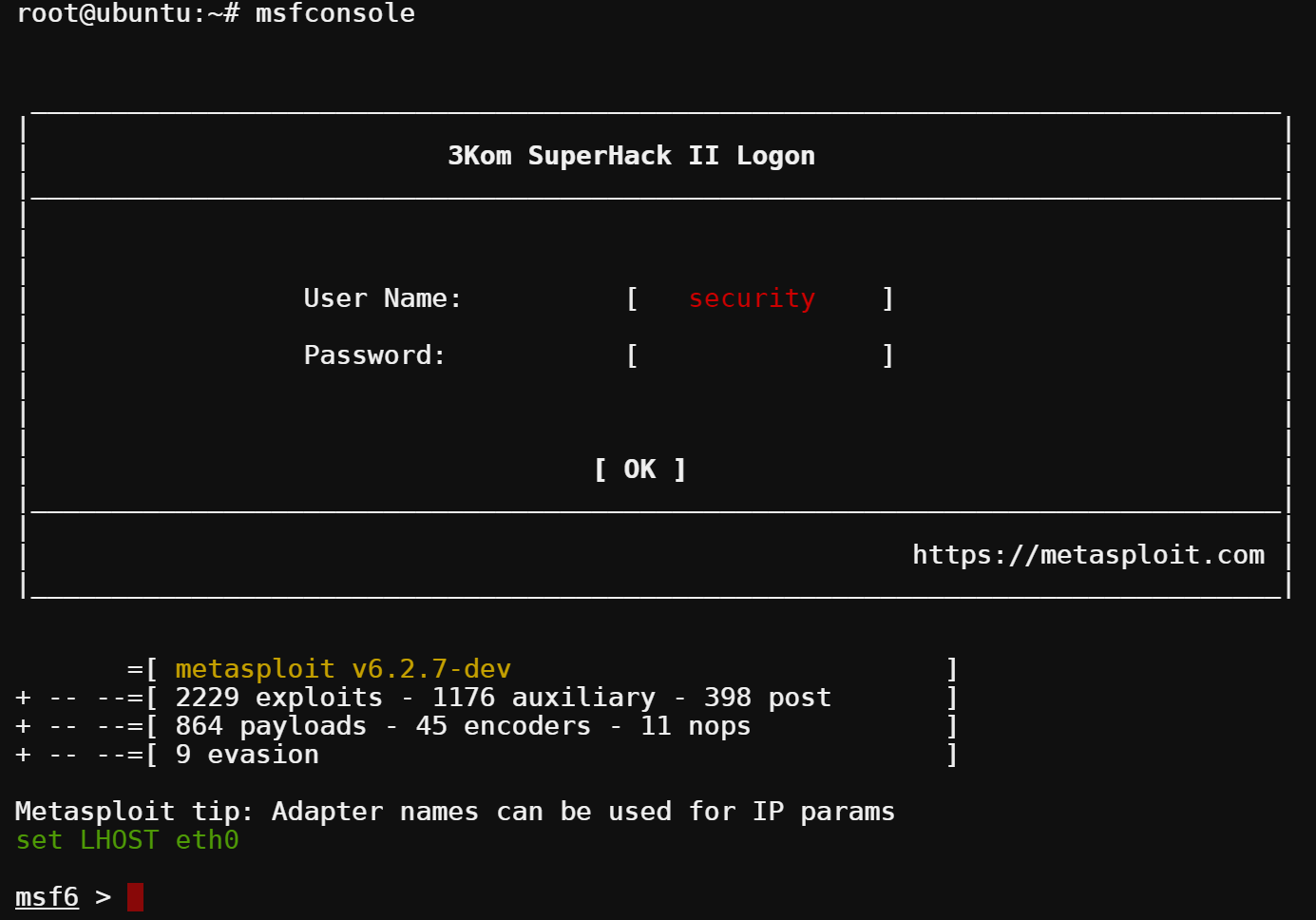 Accessing the Metasploit console