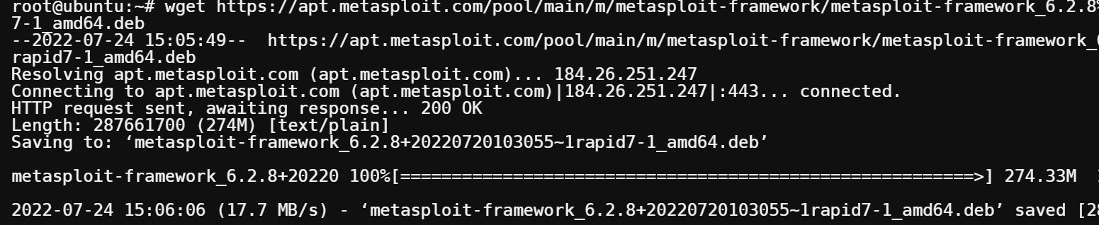 Downloading the Metasploit deb file.