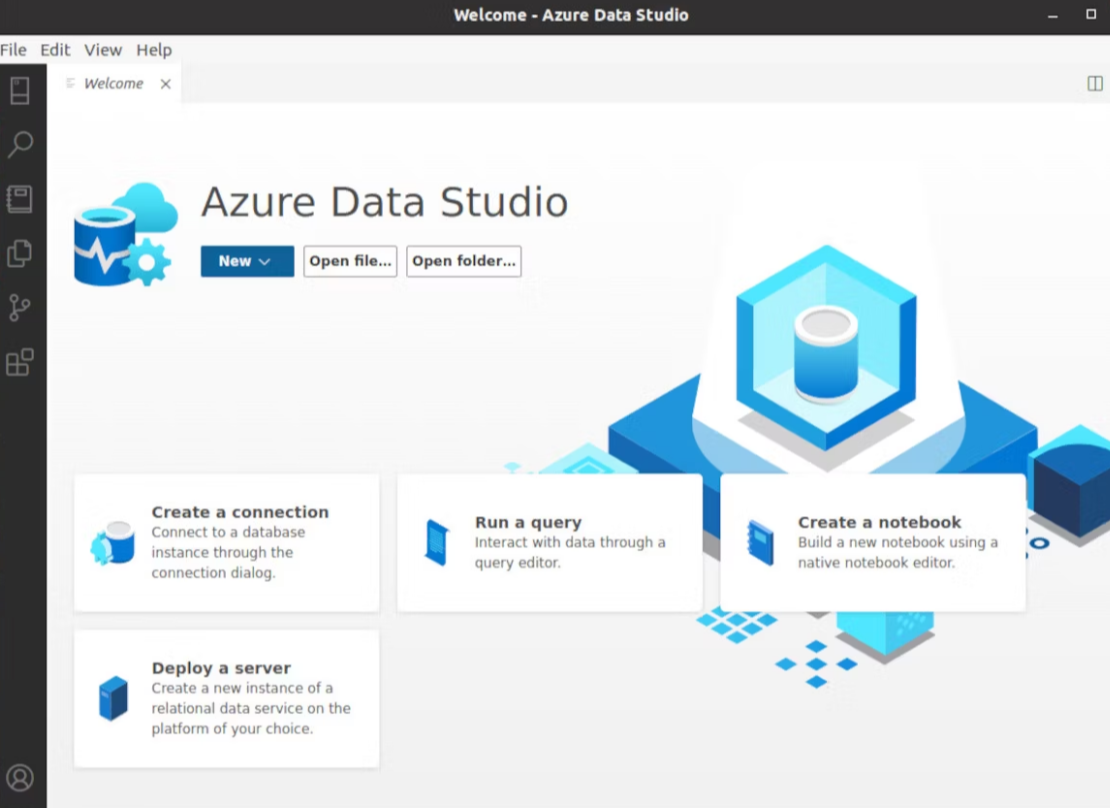 Viewing the Azure Data Studio’s main window