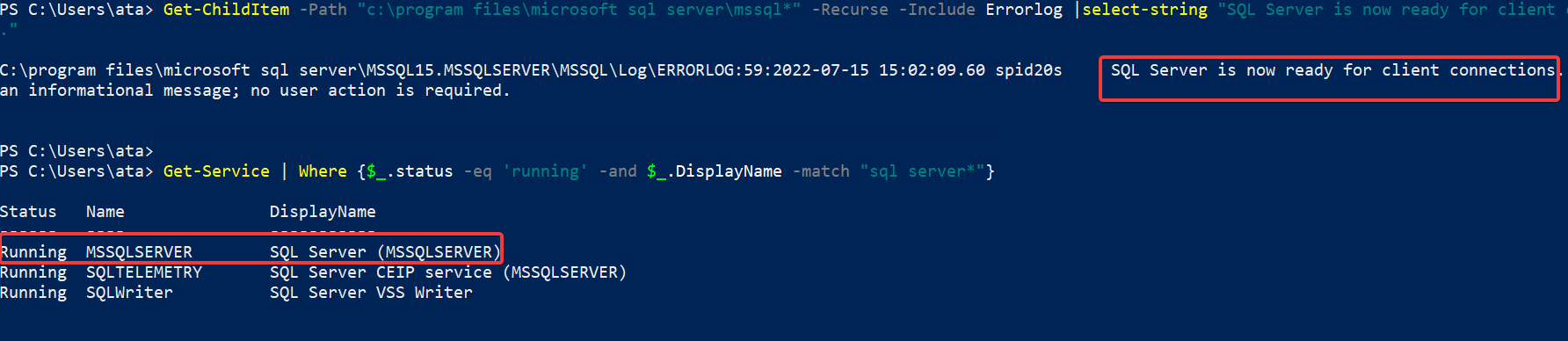 Verifying the SQL Server instance is running