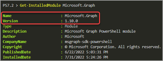 Verifying the Microsoft Graph PowerShell SDK’s version installed