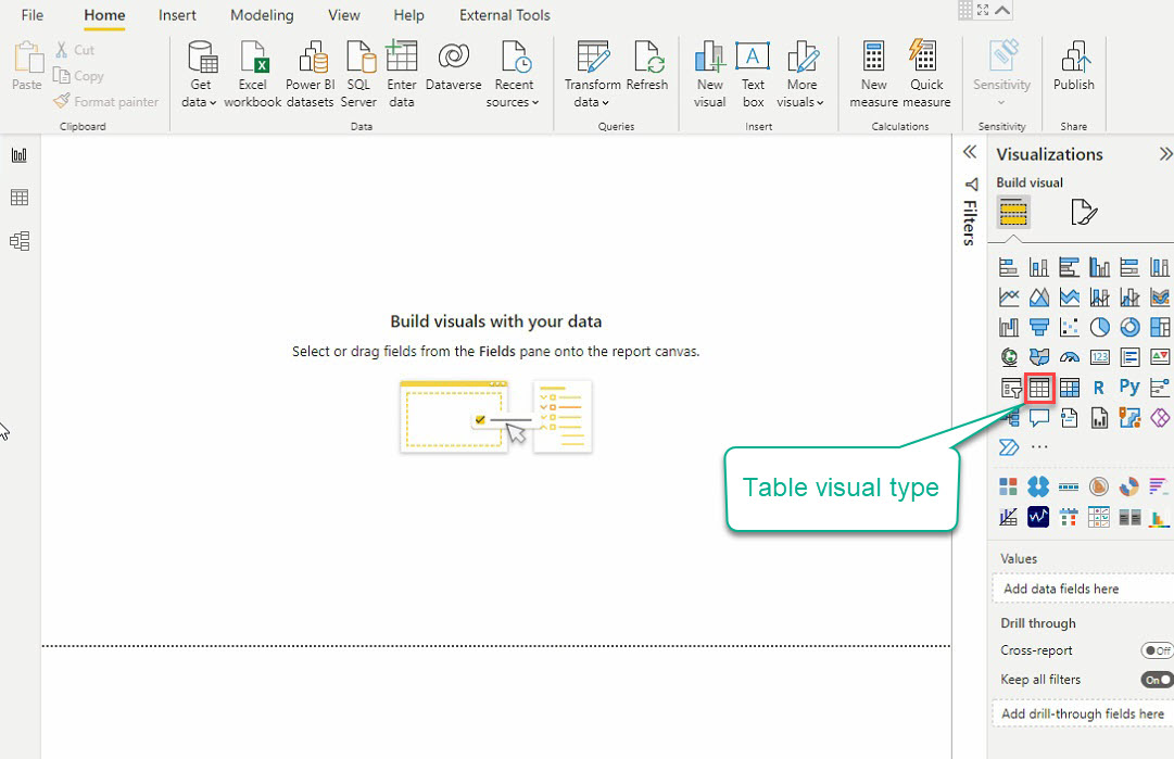 Adding the table visual