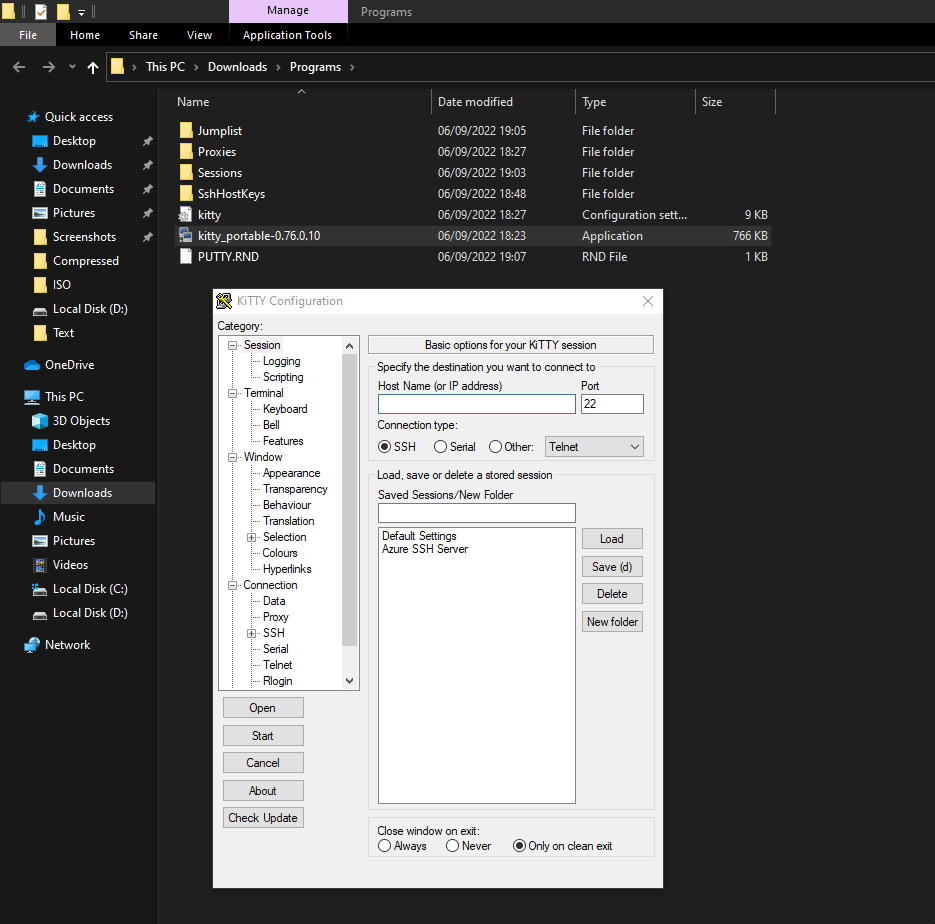 Loading and opening a saved SSH session