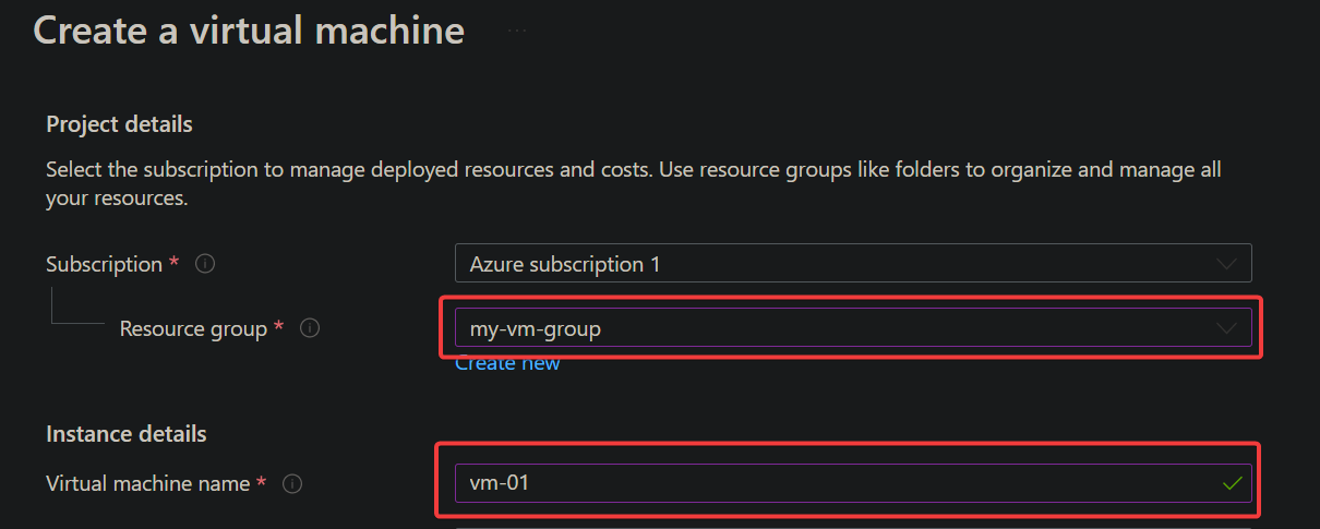 Creating a VM named vm-01 under the my-vm-group resource group