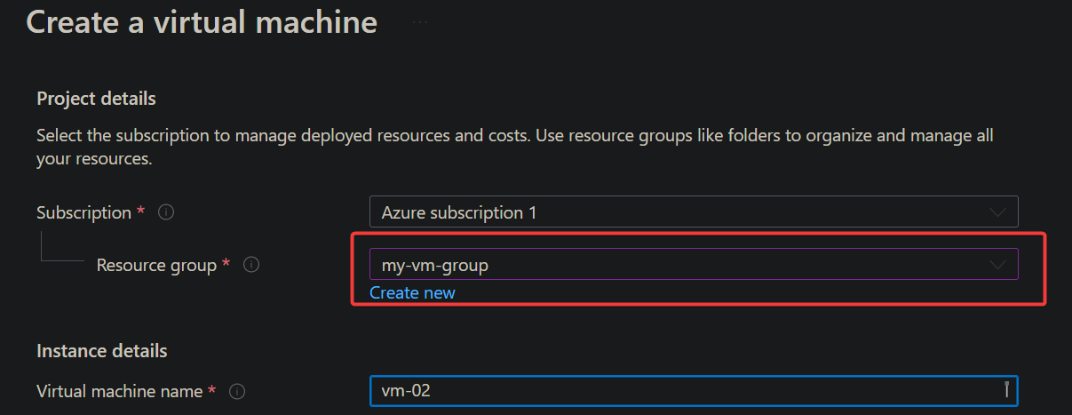Creating a VM named vm-02 under the my-vm-group resource group