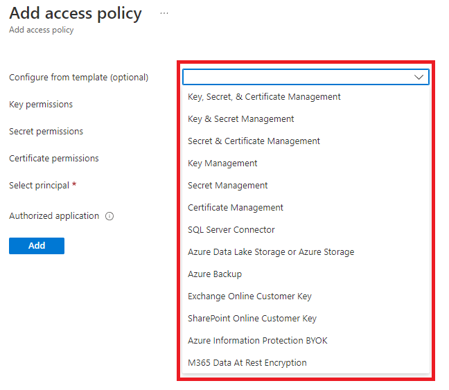 Configuring Access Policy permissions from a template