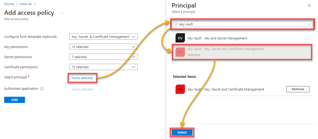 Selecting a principal for the new access policy