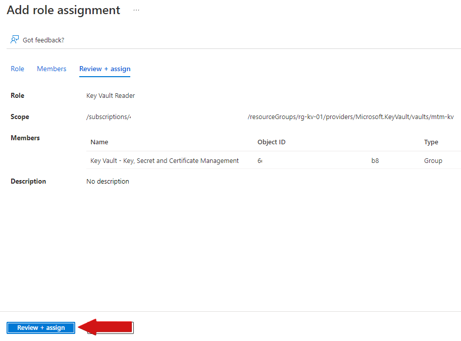 Reviewing and assigning the new role assignment