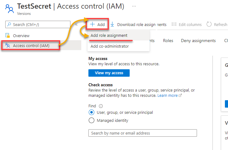 Adding a role assignment to a secret